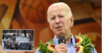 Joe Biden jokes about surviving a kitchen fire that almost damaged his Corvette to wildfire victims in Maui.