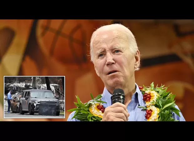 Joe Biden jokes about surviving a kitchen fire that almost damaged his Corvette to wildfire victims in Maui.