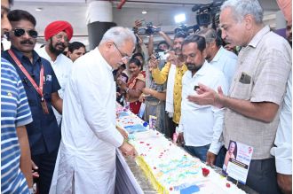 Chhattisgarh CM celebrated their birthday by cutting a 150-ft long cake in Raipur.