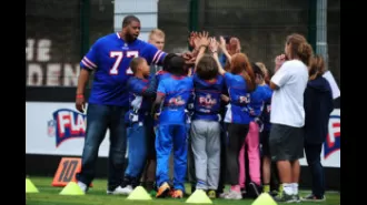 Players from the Buffalo Bills team held a school supply drive to support local students.