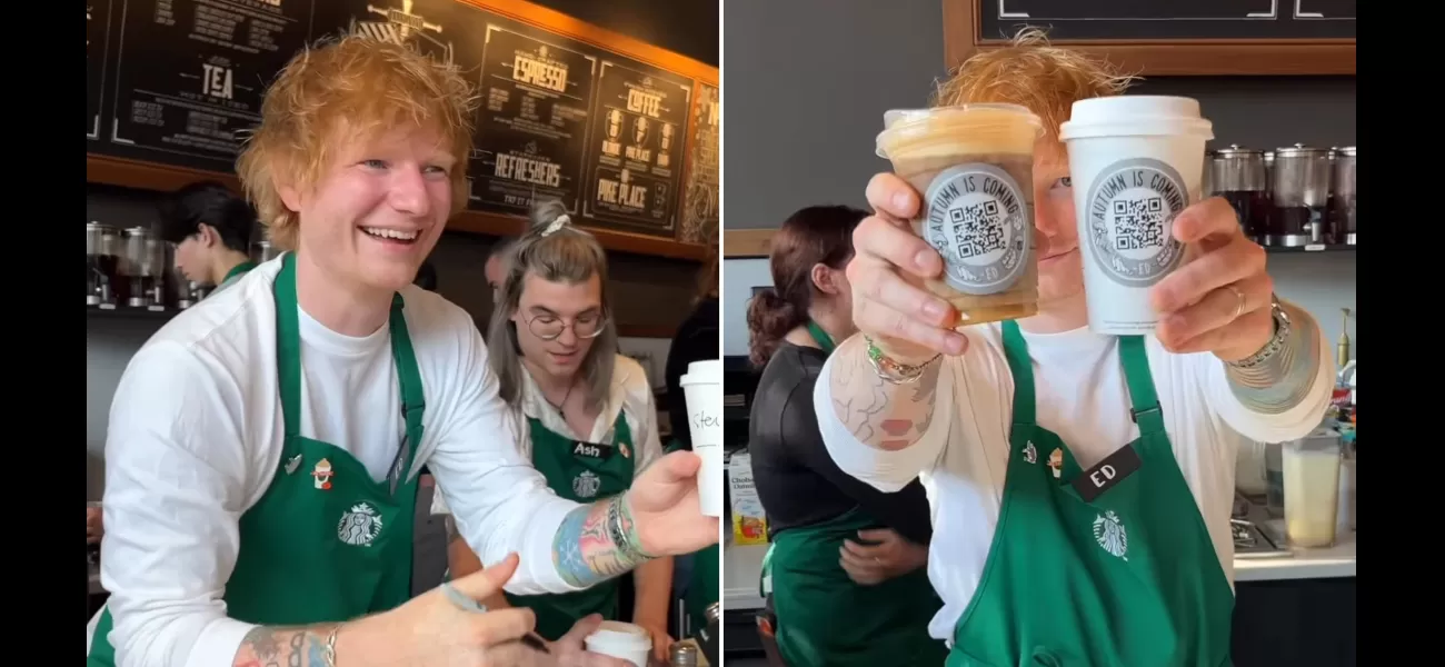 Ed Sheeran works at Starbucks, causing chaos by mispronouncing customers' names.