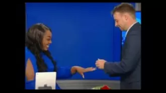 News anchor Cornelia Nicholson gets engaged during a promo for her station in Billings, Montana, making it an unforgettable moment.