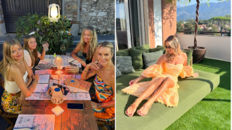 Amanda Holden and her daughters enjoy some sun while shooting a new series of 