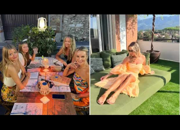 Amanda Holden and her daughters enjoy some sun while shooting a new series of 