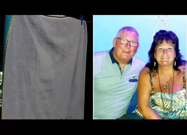 They were amazed to see a legendary rock star's face on a beach towel.