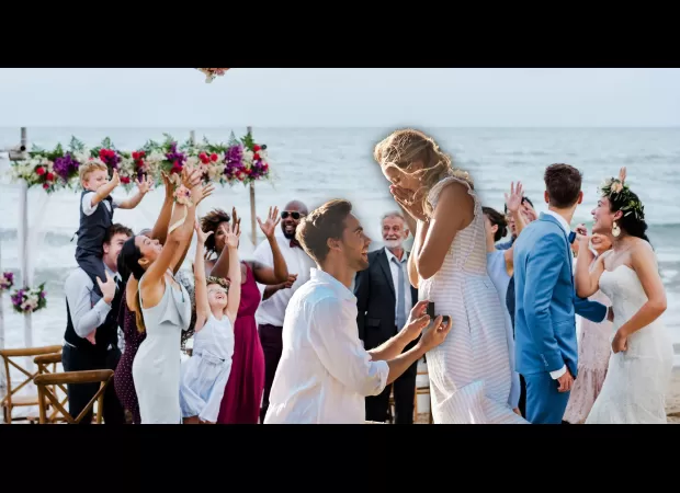 Guests crash wedding to propose, then get kicked out.