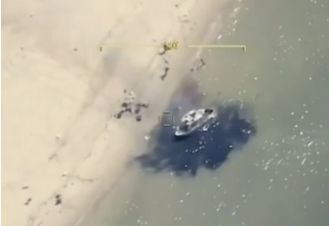 Ukrainian drone sinks Russian boat in sea battle.