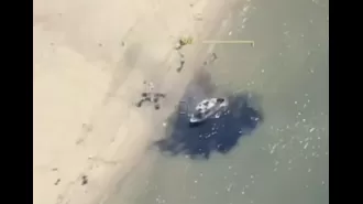 Ukrainian drone sinks Russian boat in sea battle.