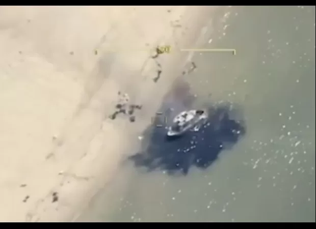 Ukrainian drone sinks Russian boat in sea battle.