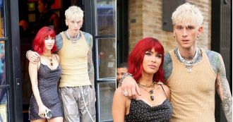 Megan Fox looks stunning in a bright red wig as she enjoys lunch with Machine Gun Kelly.