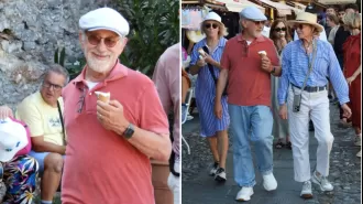 Steven Spielberg joyfully enjoying ice cream in Portofino.