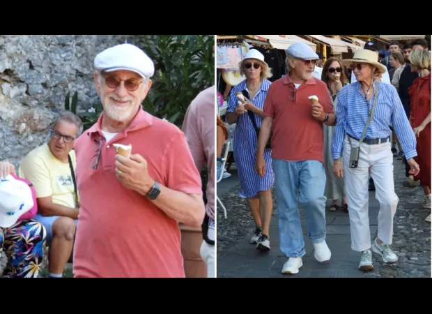 Steven Spielberg joyfully enjoying ice cream in Portofino.