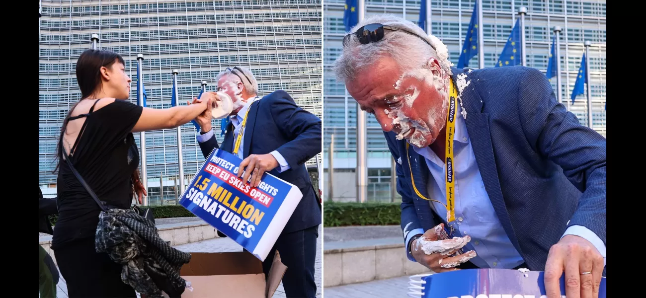 Ryanair CEO praised by protesters after getting pied in the face.
