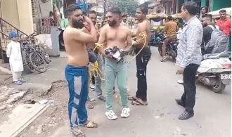 Police paraded 8 Muslim men half-naked after they were caught throwing stones at each other in Indore.