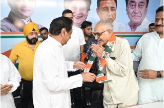 Former BJP MLA Girijashankar Sharma has joined the Indian National Congress party.