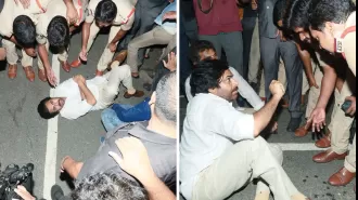 JSP Chief Pawan Kalyan stopped at A.P.-T. border, lays down in protest, workers join in support (WATCH).