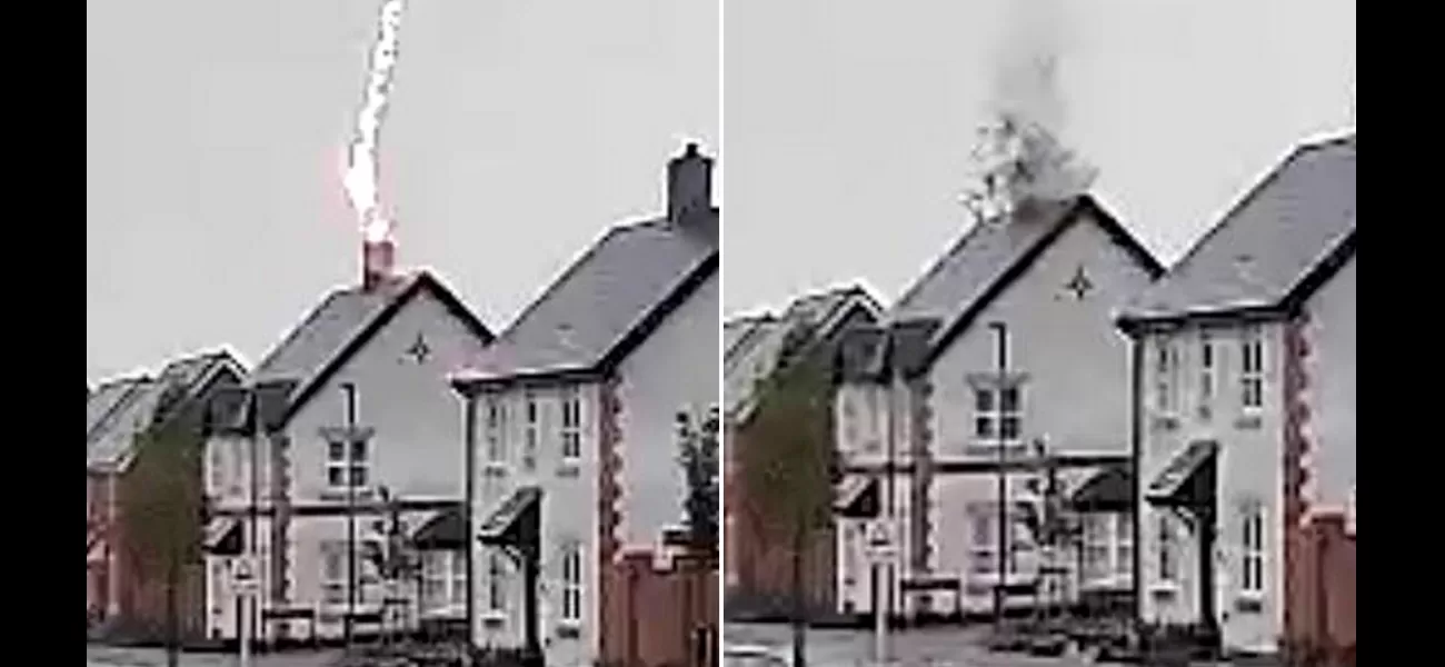 Couple narrowly escapes as lightning bolt destroys their roof just after they leave.