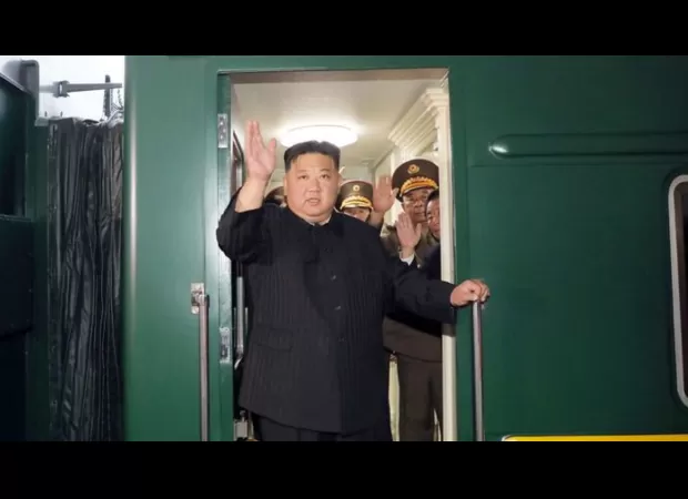 Kim Jong-un travels to Russia via armoured train to meet President Putin.