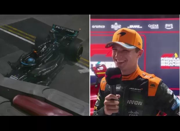 Lando Norris jokingly takes aim at George Russell after his own crash ended his race at the Singapore Grand Prix.