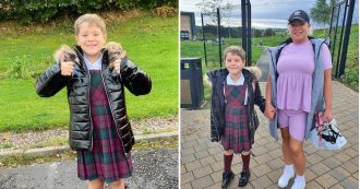 Mum applauds 7-year-old for courageous choice to wear girls' uniform at school.