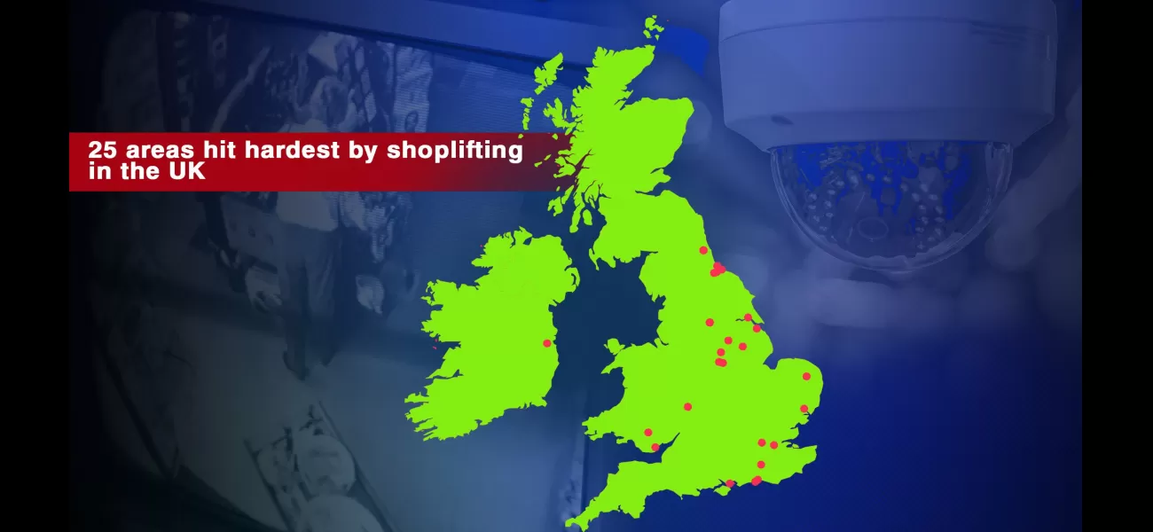 Map shows areas of England and Wales with highest rates of shoplifting.