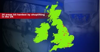 Map shows areas of England and Wales with highest rates of shoplifting.