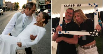 High school sweethearts reunite after 30 years apart, feeling like they're back in 8th grade.
