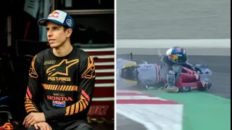 Alex Marquez crashes out of MotoGP Bharat, unable to compete in main draw.