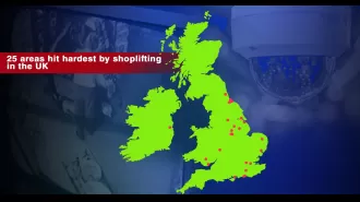 Map shows areas of England and Wales with highest rates of shoplifting.