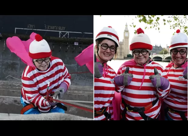 Cancer patient overcomes fear to rappel down St Thomas' Hospital for a good cause.