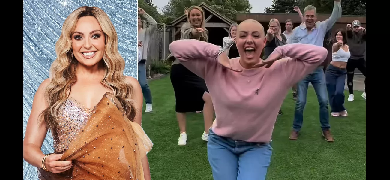 Amy Dowden celebrates her new look by dancing with joy after shaving her head.