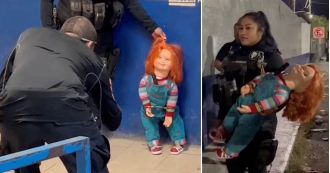 Chucky arrested for frightening people and asking for money.