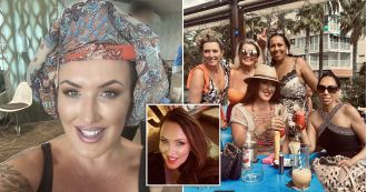 Mum outsmarts receptionist who won't let her wear rollers in airport lounge.