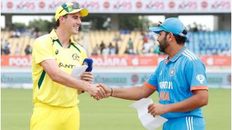 India restricts Australia to 352/7, with Mitch Marsh (96) and Steve Smith (74) leading the way in Rajkot, 3rd ODI.