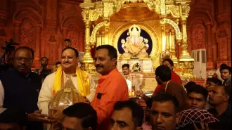 JP Nadda performed an aarti at the Dagdusheth Halwai Ganpati pandal in Pune. Photos shared online.