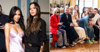 Kim Kardashian joined the Beckhams at Victoria's star-studded Paris Fashion Week show.