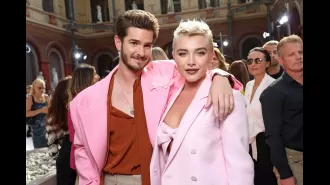 Florence Pugh and Andrew Garfield were spotted having fun at the Valentino Paris Fashion Week show.