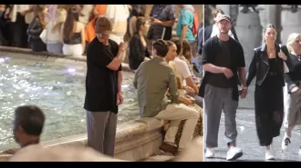 Justin & Jessica bring romance to Rome, throwing coins in Trevi Fountain.