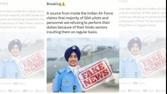Indian Air Force denies false reports that Sikh personnel refused to work due to Hindu superiors insulting them.