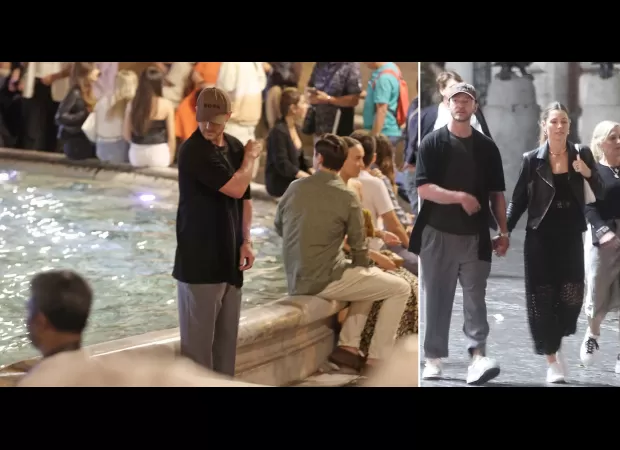Justin & Jessica bring romance to Rome, throwing coins in Trevi Fountain.