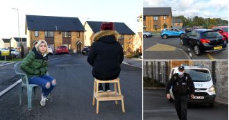 Neighbours blocking a quiet road with chairs in a school pick-up feud.