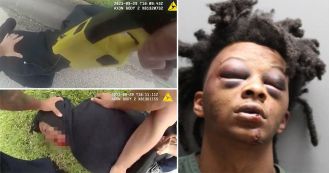 Black man violently thrown, causing injuries, during police traffic stop.
