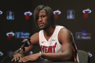 Jimmy Butler stuns with new hairdo at NBA media day.