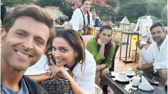 Hrithik and Deepika take a selfie on the set of their upcoming movie, Fighter.