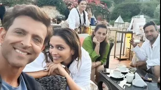 Hrithik and Deepika take a selfie on the set of their upcoming movie, Fighter.