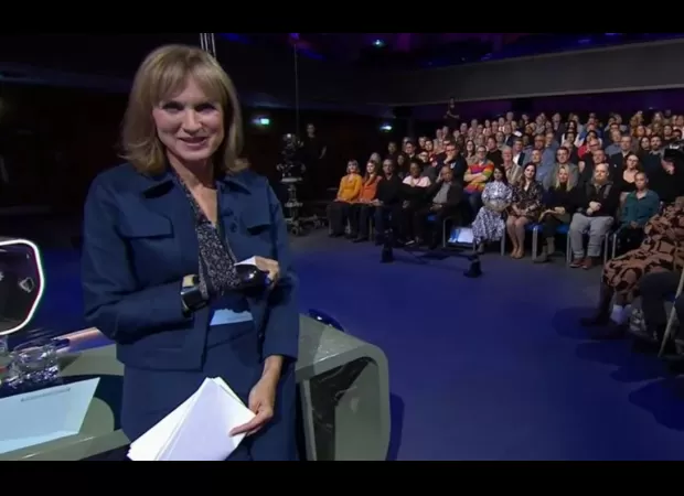 Fiona Bruce causes worry with a black eye and arm in a sling while appearing on Question Time.