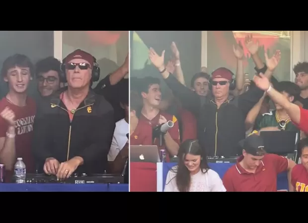 Will Ferrell crashes frat party at son's university, showing he's a cool dad.