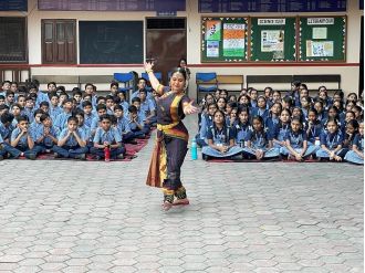 Debasmita shares her ‘Devi Stuti’ with students in schools.