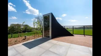 Futuristic door opens to an amazing Airbnb space.