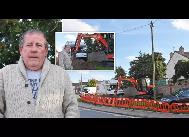 Pensioner resists workers' efforts to build a 50ft 5G tower near his house.